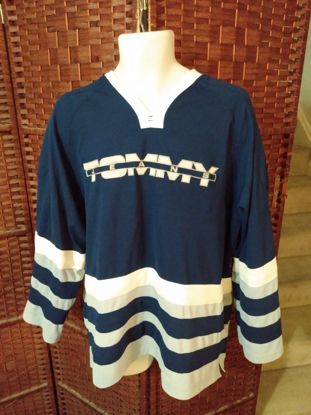 Vintage tommy Jeans hockey Jersey Streetwear tommy Hilfiger Medium 90s Y2K